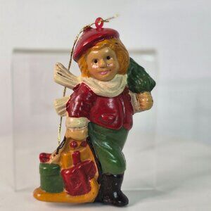 Vintage Blow Mold Christmas Ornament Girl With Gifts & Tree Hand-Painted Holiday